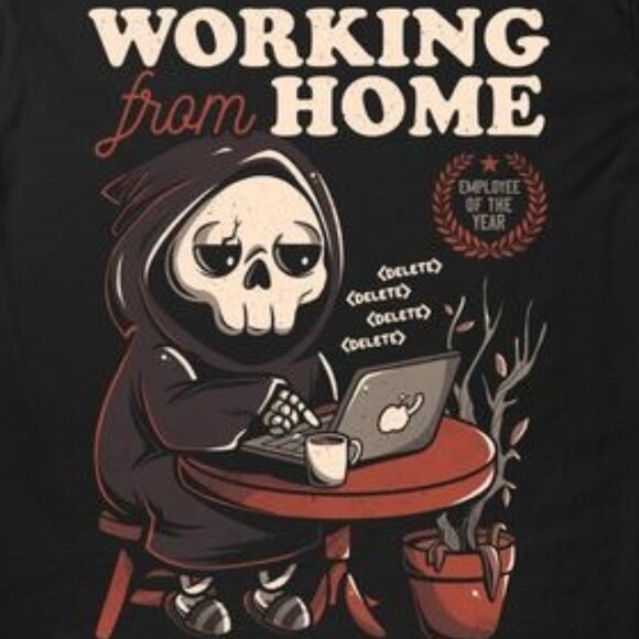 Working From Home - Creepy Skull Gift T-shirt - Picture 2 of 4